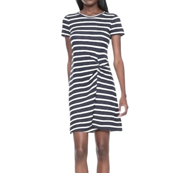Banana Republic Twist Knot navy and white striped short sleeved tee dress size M - Picture 1 of 10